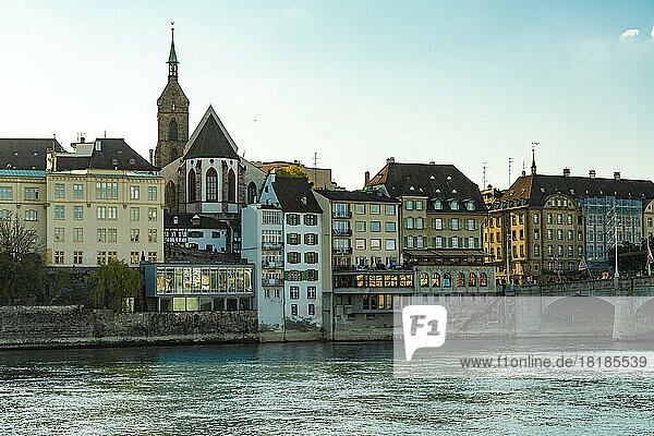 Switzerland  Basel-Stadt  Basel  View of Rhine river and waterfront houses