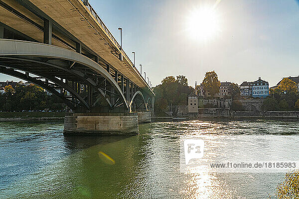 Switzerland  Basel-Stadt  Basel  Sun shining over Wettstein Bridge