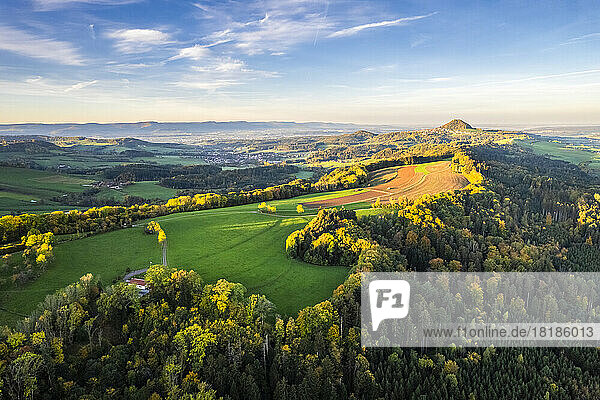 Germany  Baden-Wurttemberg  Drone view of autumn landscape of Swabian Jura