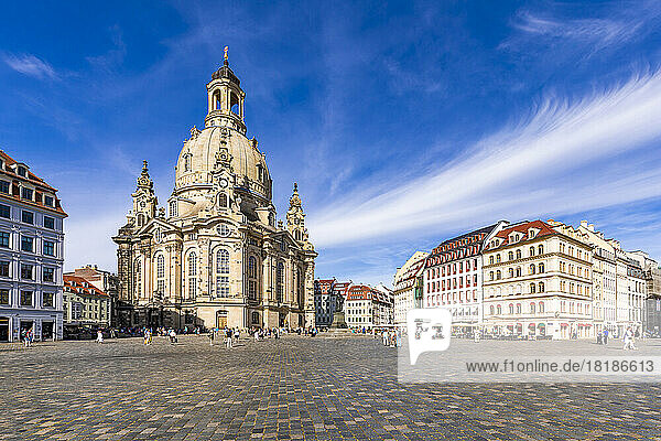 Germany  Saxony  Dresden  Neumarkt square with historic Frauenkirche church in background