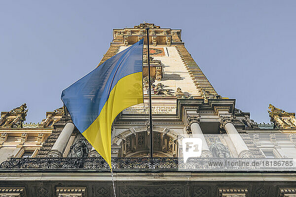 Germany  Hamburg  Ukrainian flag hanging on Hamburg City Hall