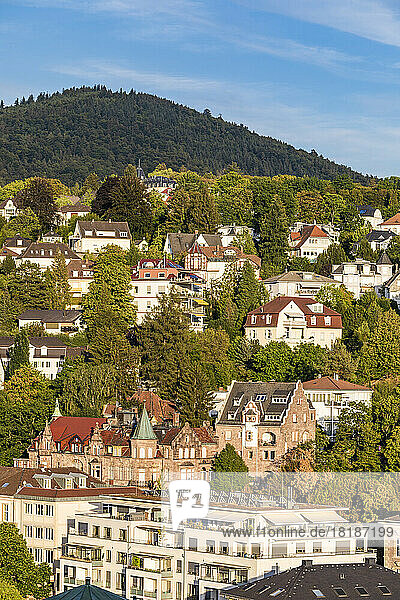 Germany  Baden-Wurttemberg  Baden-Baden  Houses and villas of hillside town in Black Forest range