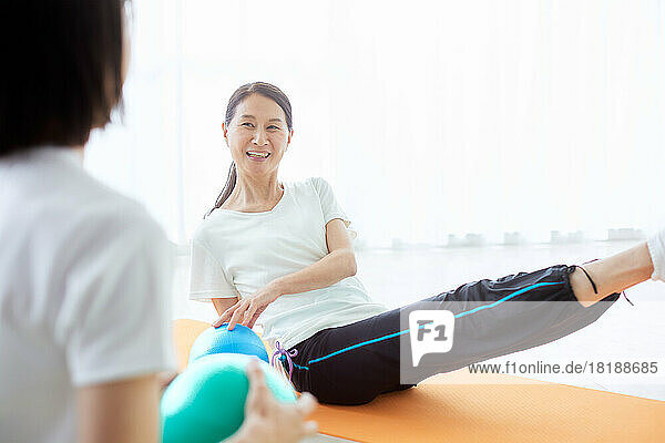 Japanese senior woman training