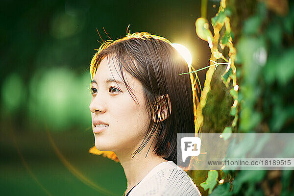 Japanese woman portrait in the forest