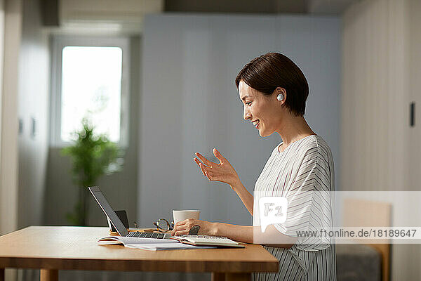 Japanese woman working at home