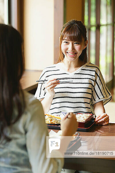 Japanese woman having lunch