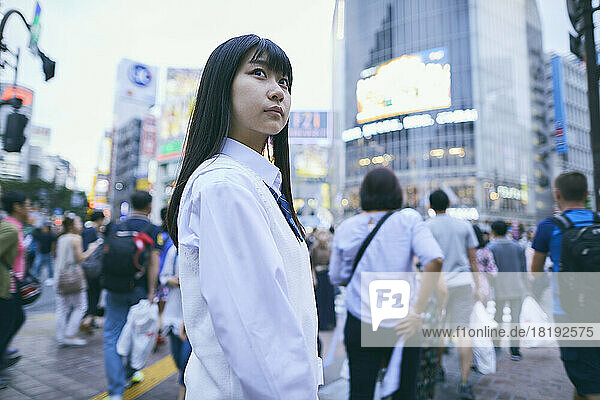 Japanese high school girl at Shibuya Scramble Crossing