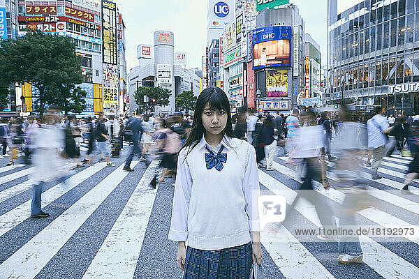 Japanese high school girl at Shibuya Scramble Crossing
