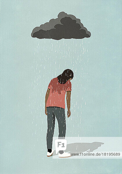 Regenwolke über depressiver Frau