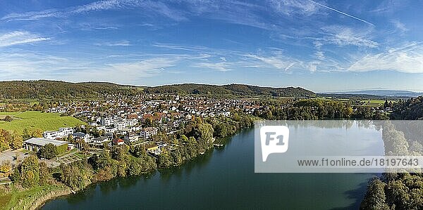 Aerial view of the municipality of Steißlingen with the Steißlinger See lake  Hegau  Konstanz district  Baden-Württemberg Germany