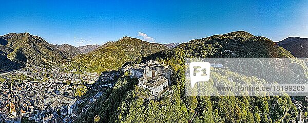 Aerial of the Unesco world heritage site Sacro Monte de Varallo  Italy  Europe