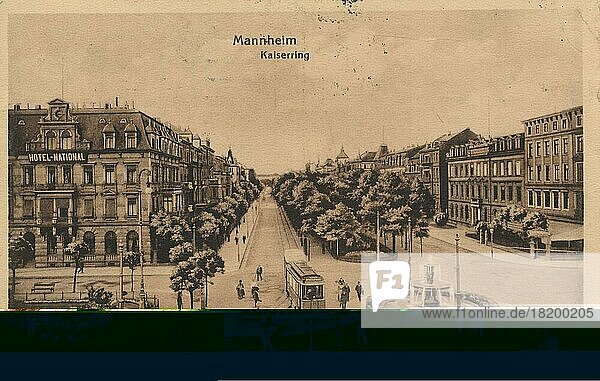 Gruß aus Mannheim  Kaiserring  Baden-Württemberg  Deutschland  Ansicht um ca 1910  digitale Reproduktion einer historischen Postkarte  public domain  aus der damaligen Zeit  genaues Datum unbekannt  Europa