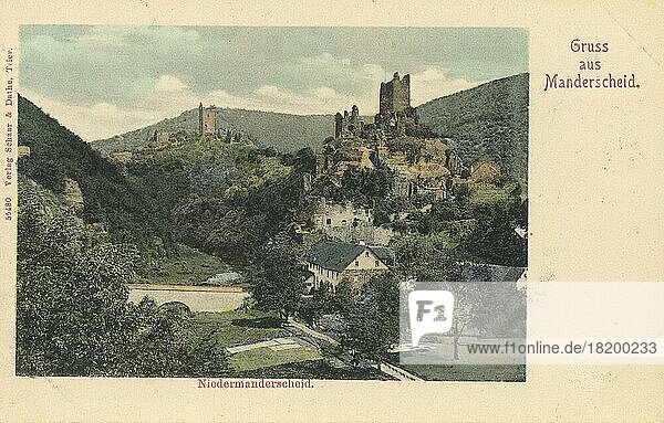 Manderscheid  Rheinland-Pfalz  Deutschland  Ansicht um ca 1910  digitale Reproduktion einer historischen Postkarte  public domain  aus der damaligen Zeit  genaues Datum unbekannt  Europa