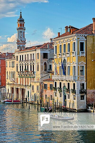 VENICE  ITALY  JUNE 27  2018: Grand Canal with boats and gondolas on sunset  Venice  Italy  Europe