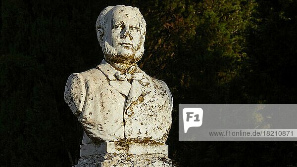 Exogi village  cemetery  weathered bust of a man  Ithaca island  Ionian Islands  Greece  Europe