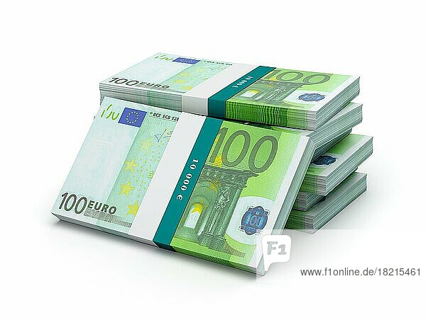 Kreative Business Finance Making Money-Konzept  Stapel von 100 Euro-Banknoten Rechnungen Bündel vor weißem Hintergrund