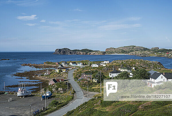Canada  Labrador  Newfoundland  Twillingate  View of fishing village by Notre Dame Bay
