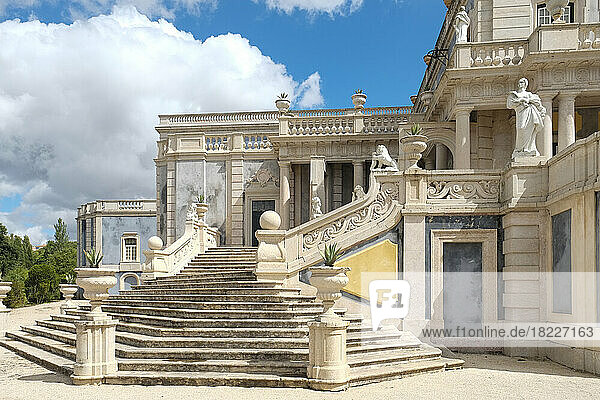 Portugal  Lisbon  Royal Palace 1700 s Exterior with statuary and grand staircase entry