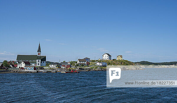 Canada  Labrador  Newfoundland  Trinity  Sea coastline with Trinity church