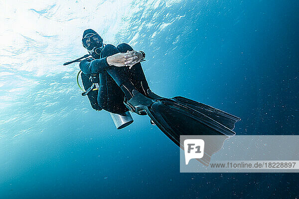 diver floating the South Andaman Sea in Thailand