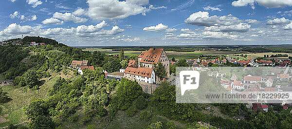 Germany  Bavaria  Spalt  Aerial panorama of clouds over Wernfels Castle