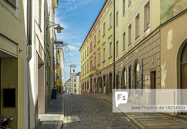 Germany  Bavaria  Passau  Houses along empty Grosse Messergasse street