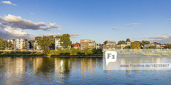 Germany  Saxony-Anhalt  Magdeburg  Panorama of riverside apartments of Werder district