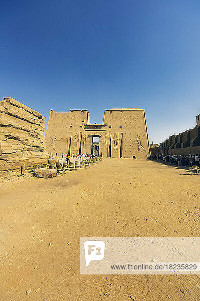Egypt  Aswan Governorate  Edfu  Entrance of ancient Temple of Edfu