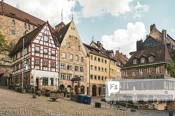 Germany  Bavaria  Nuremberg  Historic townhouses with well in center