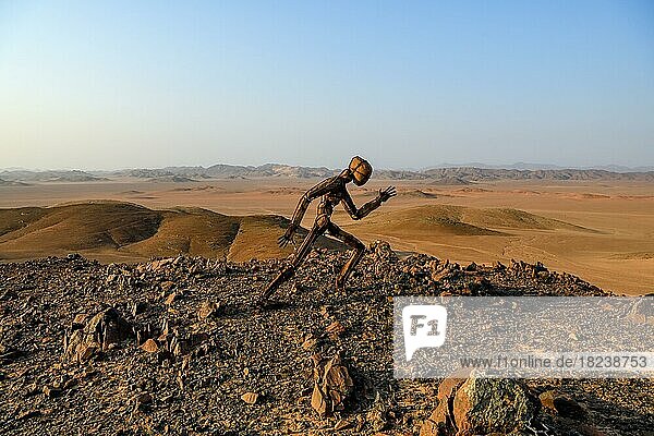 Stone man by artist RENN at Skeleton Coast View Point in the Namib Desert  Lone Men  Kaokoland  Kunene Region  Namibia  Africa