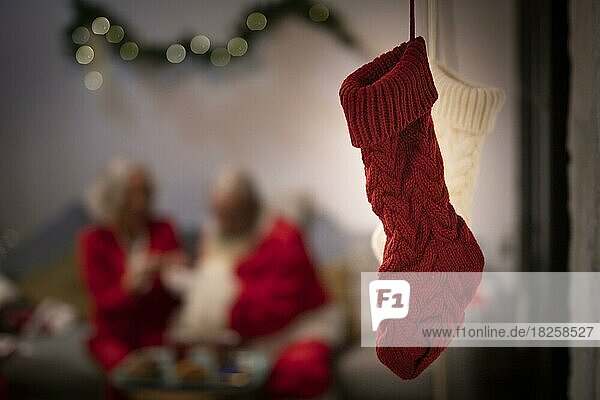 Close up rot weiß Weihnachten Socken
