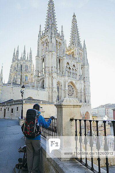 Female pilgrim along the Way of Saint James in Burgos