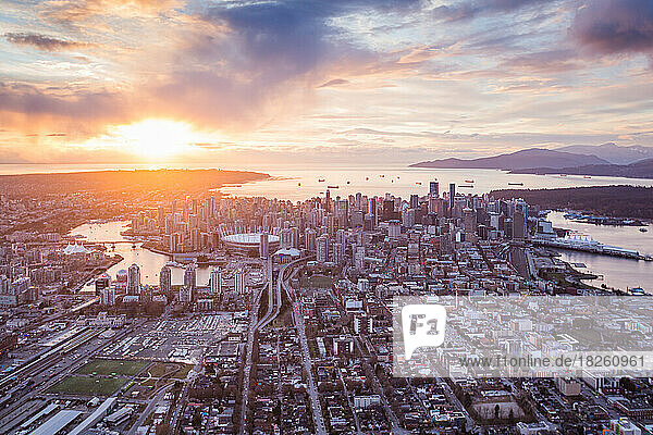 Vancouver Skyline Increidble Sunset Aerial