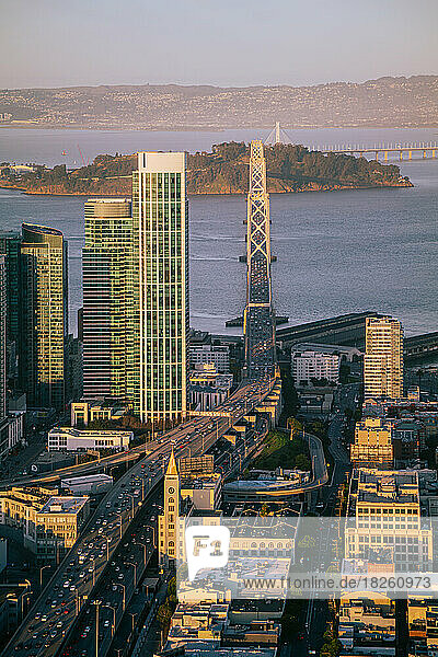 Downtown San Francisco with Bay Bridge Interstate 80