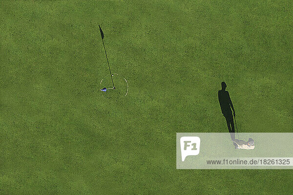Aerial view of player at golf field