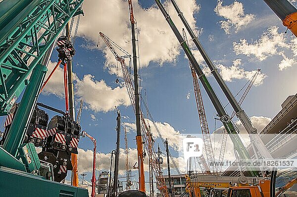 Cranes of all kinds and types  Bauma 2022  world's largest construction machinery trade fair  Munich  Bavaria