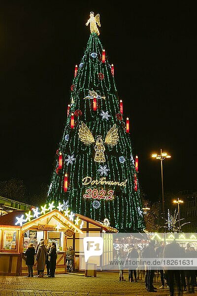 Großer Weihnachtsbaum auf dem Dortmunder Weihnachtsmarkt  Dortmund  Ruhrgebiet  Nordrhein-Westfalen  Deutschland  Europa