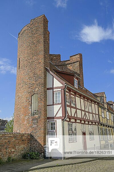 Halbturm der ehemaligen Stadtbefestigung  Wohnhaus  An der Mauer  Lübeck  Schleswig-Holstein  Deutschland  Europa