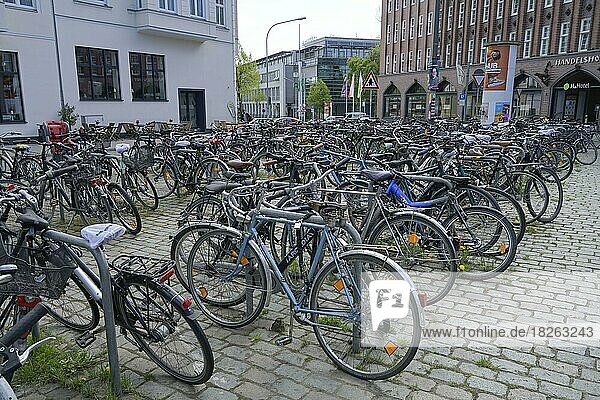 Bicycles  car park in front of the main station  Lübeck  Schleswig-Holstein  Germany  Europe