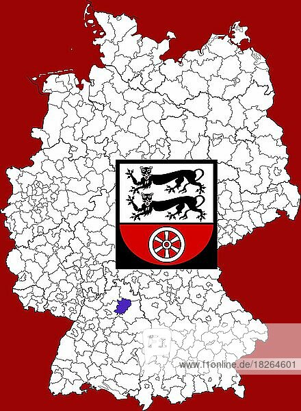 Landkreis Hohenlohekreis in Baden-Württemberg  Lage des Landkreis innerhalb von Deutschland  Wappen  mit Landkreiswappen (nur redaktionelle Verwendung) (amtliches Hoheitszeichen) (werbliche Nutzung gesetzlich beschränkt)