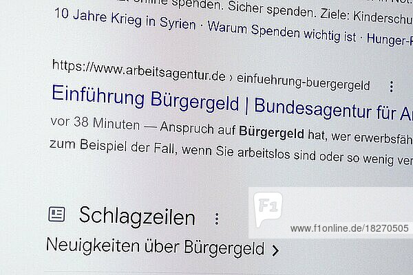 Einführung Bürgergeld  Schlagzeilen  Bundesagentur für Arbeit  Internet  Internetseite  Bildschirmfoto  Detail