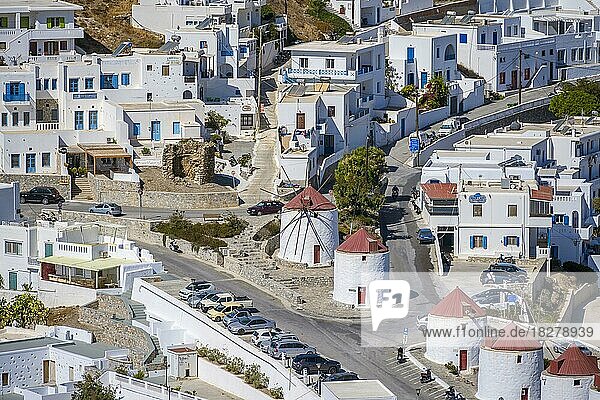 White houses  town of Astypalea  Southern Sporades  Aegean Sea  Greece  Europe