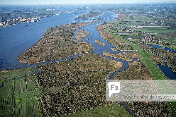 Luftbild Naturschutzgebiet Haseldorder Marsch  Haseldorf  Haseldorfer Elbe  Elbe  Deich  Fahrrinne  Hafenschlick  Schlick  Tide  Tiedeelbe