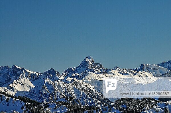 Blick von Norden auf den Gipfel des Hochvogel (2592 m) in den Allgäuer Alpen  Schwaben  Bayern  Deutschland  Europa