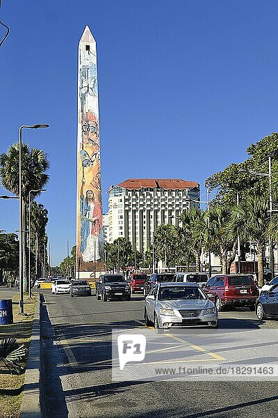 Painted Obelisk on the Malecon  Santo Domingo  Dominican Republic  Caribbean  Central America