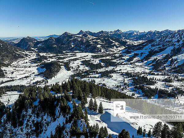Germany  Bavaria  Oberjoch  Snow-covered landscape of Allgau Alps