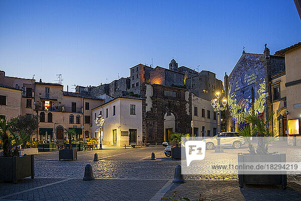 Italy  Lazio  Bolsena  Piazza Matteotti at dusk