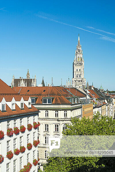 Germany  Munich  Old town apartments with tower of New Town Hall in background