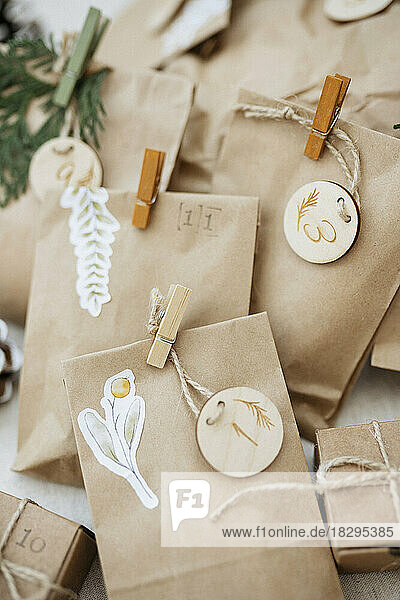 Paper bags with numbered Labels prepared for advent calendar