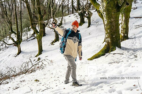 Portrait of a hiker on a snow trekking  winter adventures  natural activity